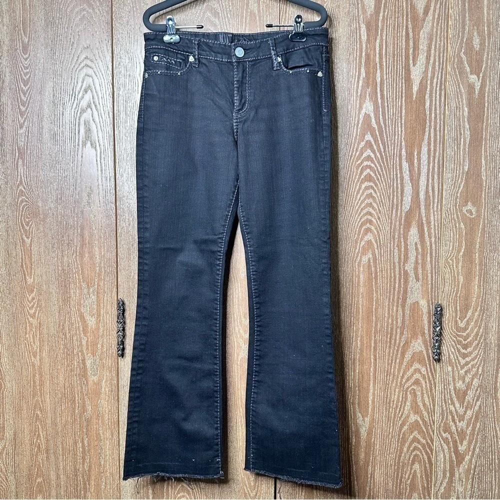 Y2K Embroidered Bootcut Denim Jeans Womens 6 Black Mid Rise Wide Leg Casual Pant - Picture 5 of 11